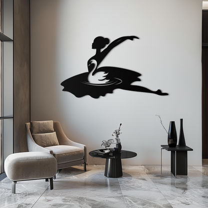 Ballet Dancer with Swan Silhouette Metal Wall Art – Elegant Black Steel Decor for Ballet Studios, Bedrooms, and Living Spaces- KAF466 - Tampa Home & Garden Store