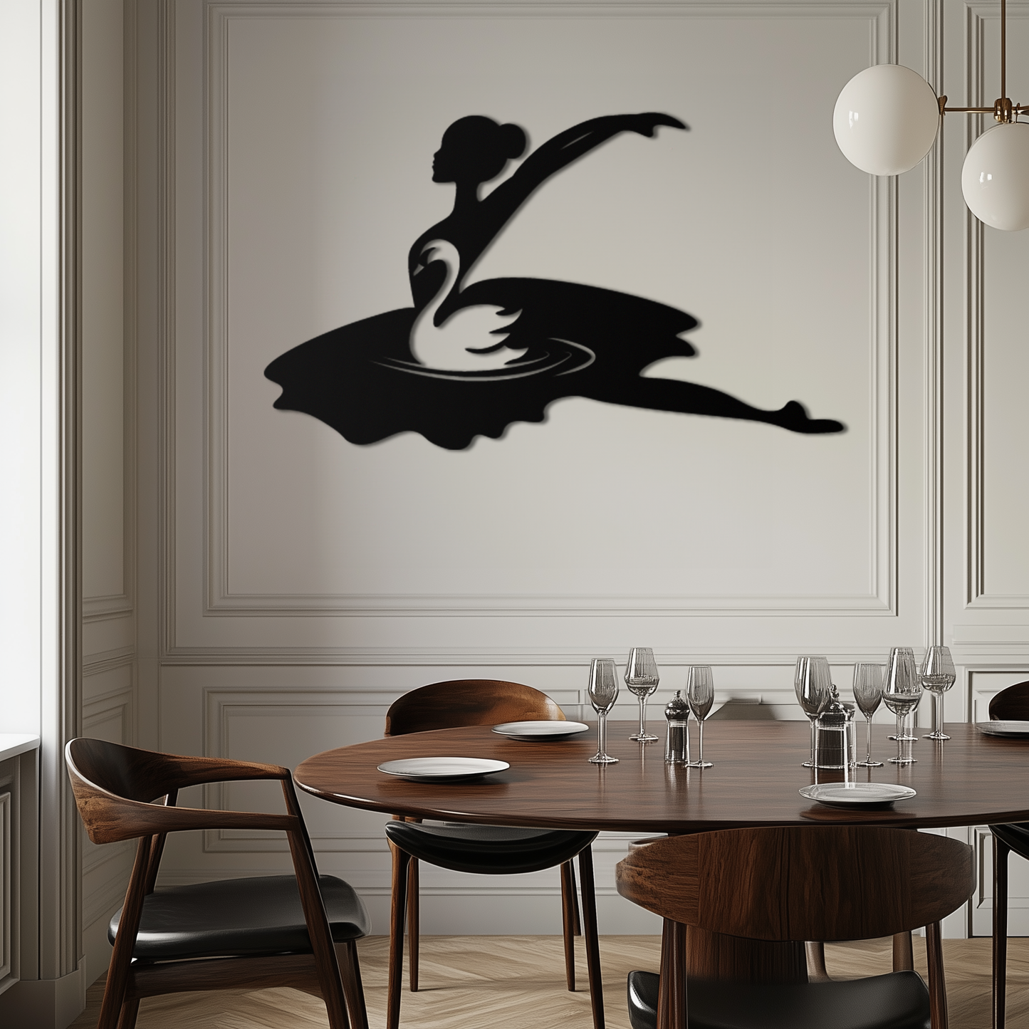 Ballet Dancer with Swan Silhouette Metal Wall Art – Elegant Black Steel Decor for Ballet Studios, Bedrooms, and Living Spaces- KAF466 - Tampa Home & Garden Store