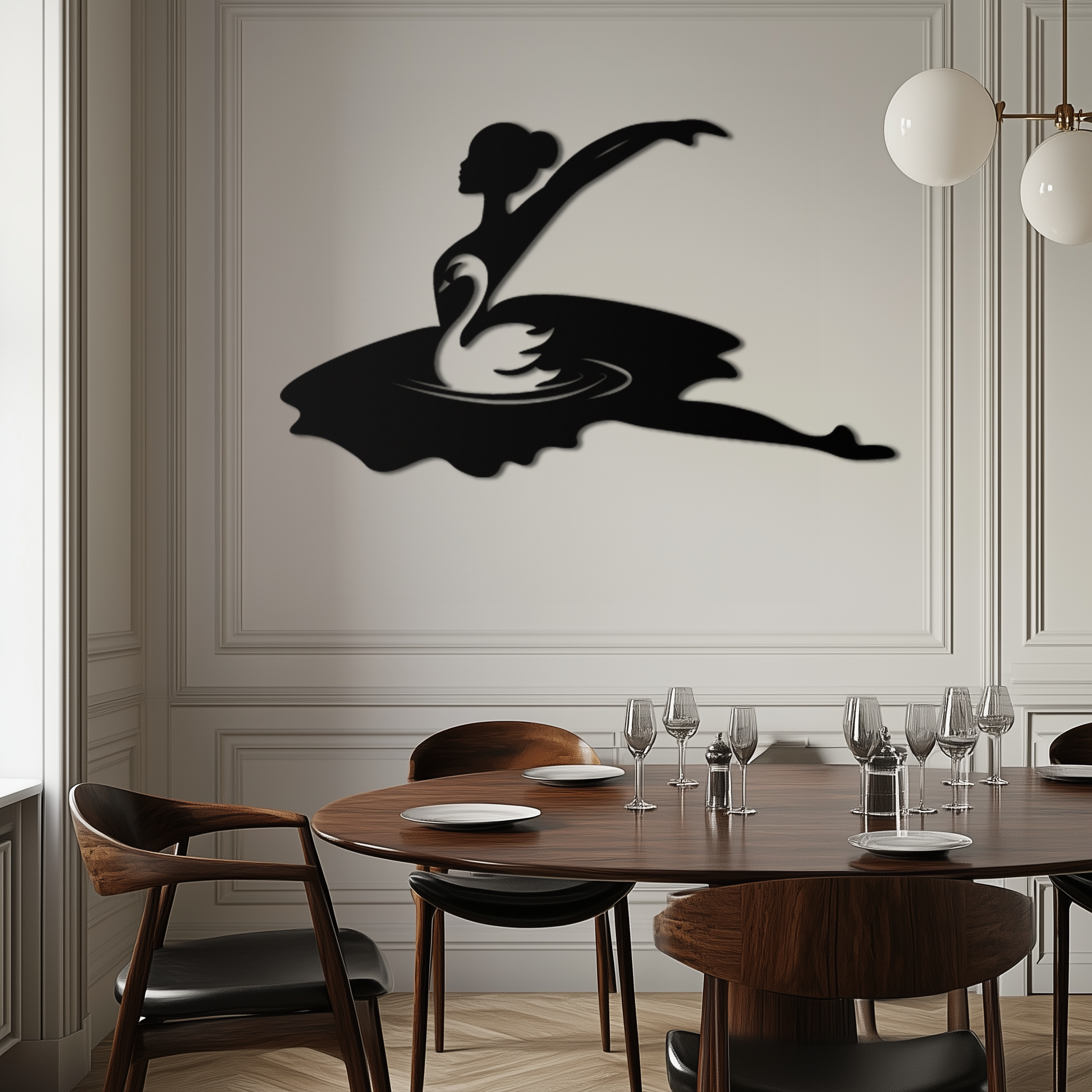 Ballet Dancer with Swan Silhouette Metal Wall Art – Elegant Black Steel Decor for Ballet Studios, Bedrooms, and Living Spaces- KAF466 - Tampa Home & Garden Store