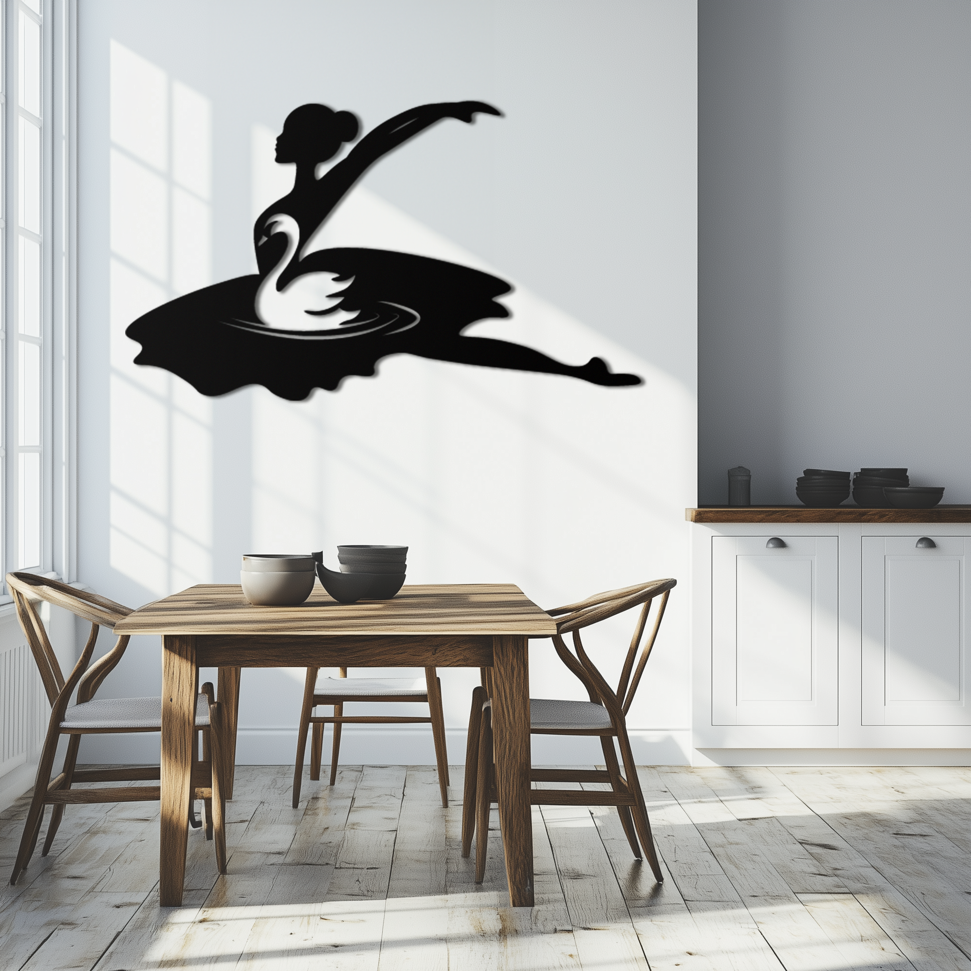 Ballet Dancer with Swan Silhouette Metal Wall Art – Elegant Black Steel Decor for Ballet Studios, Bedrooms, and Living Spaces- KAF466 - Tampa Home & Garden Store