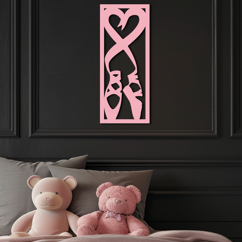 Ballet Shoes with Heart Silhouette – Pink Metal Wall Art - KAFGP183 - Tampa Home & Garden Store