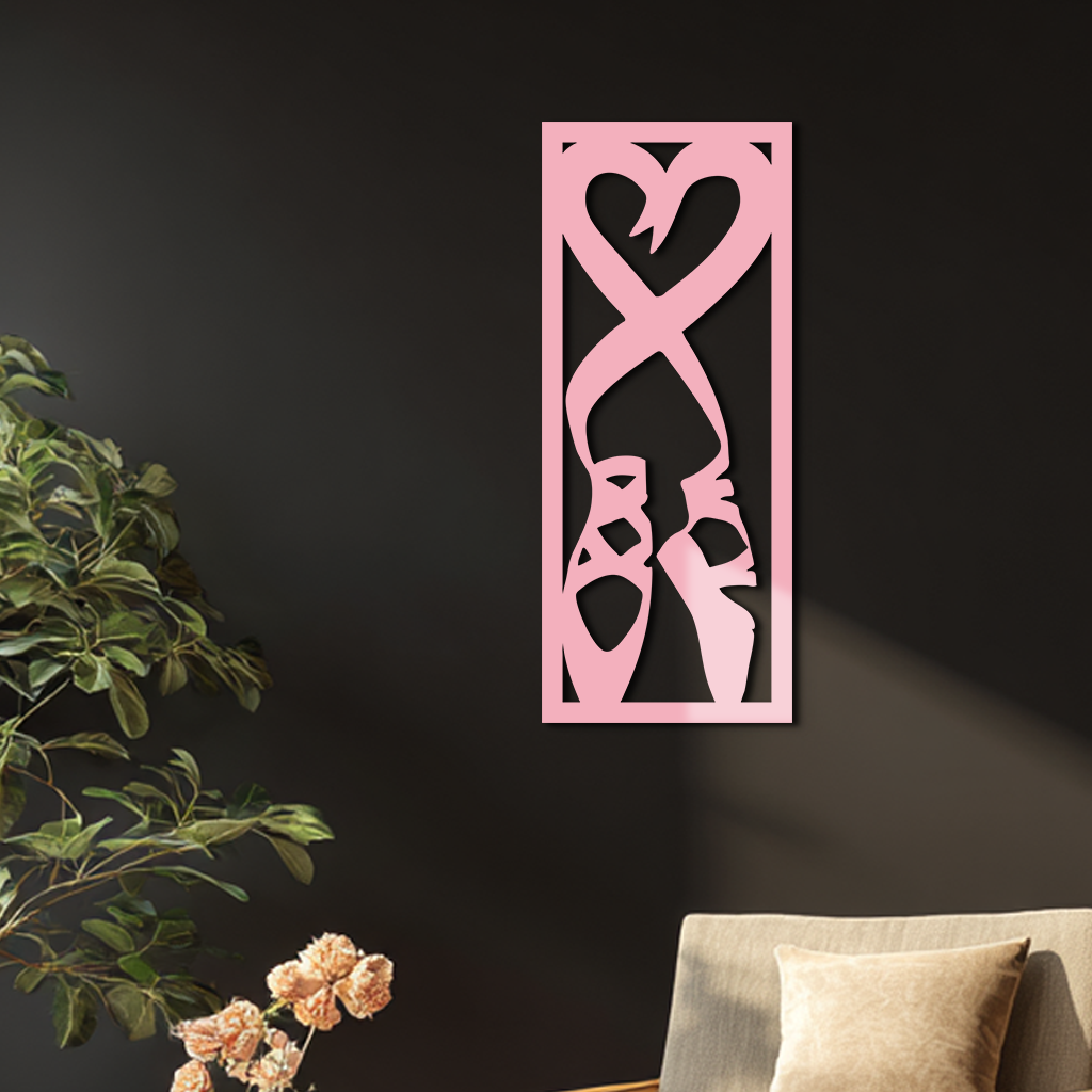 Ballet Shoes with Heart Silhouette – Pink Metal Wall Art - KAFGP183 - Tampa Home & Garden Store