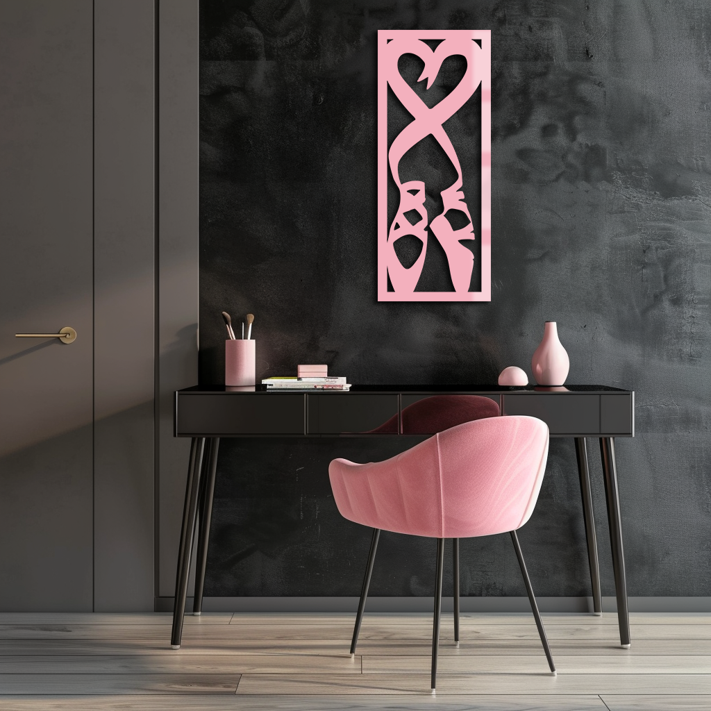 Ballet Shoes with Heart Silhouette – Pink Metal Wall Art - KAFGP183 - Tampa Home & Garden Store