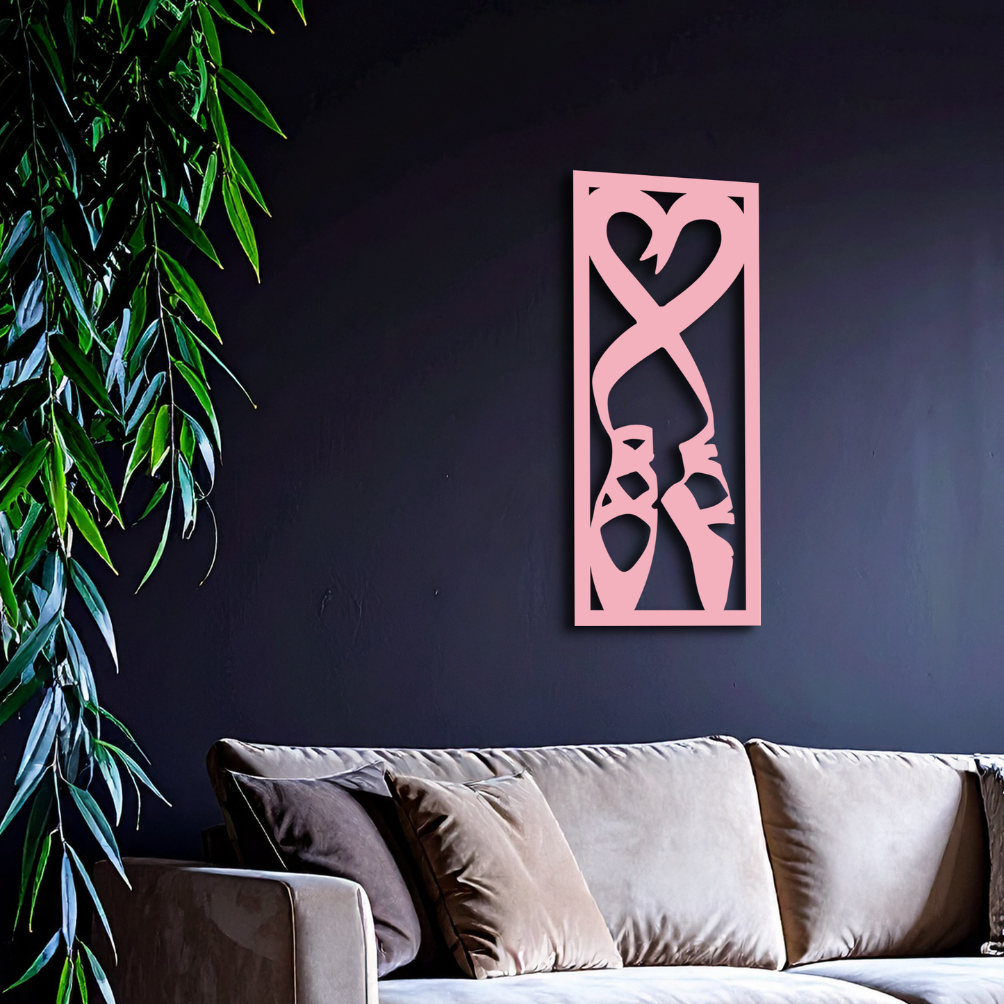 Ballet Shoes with Heart Silhouette – Pink Metal Wall Art - KAFGP183 - Tampa Home & Garden Store