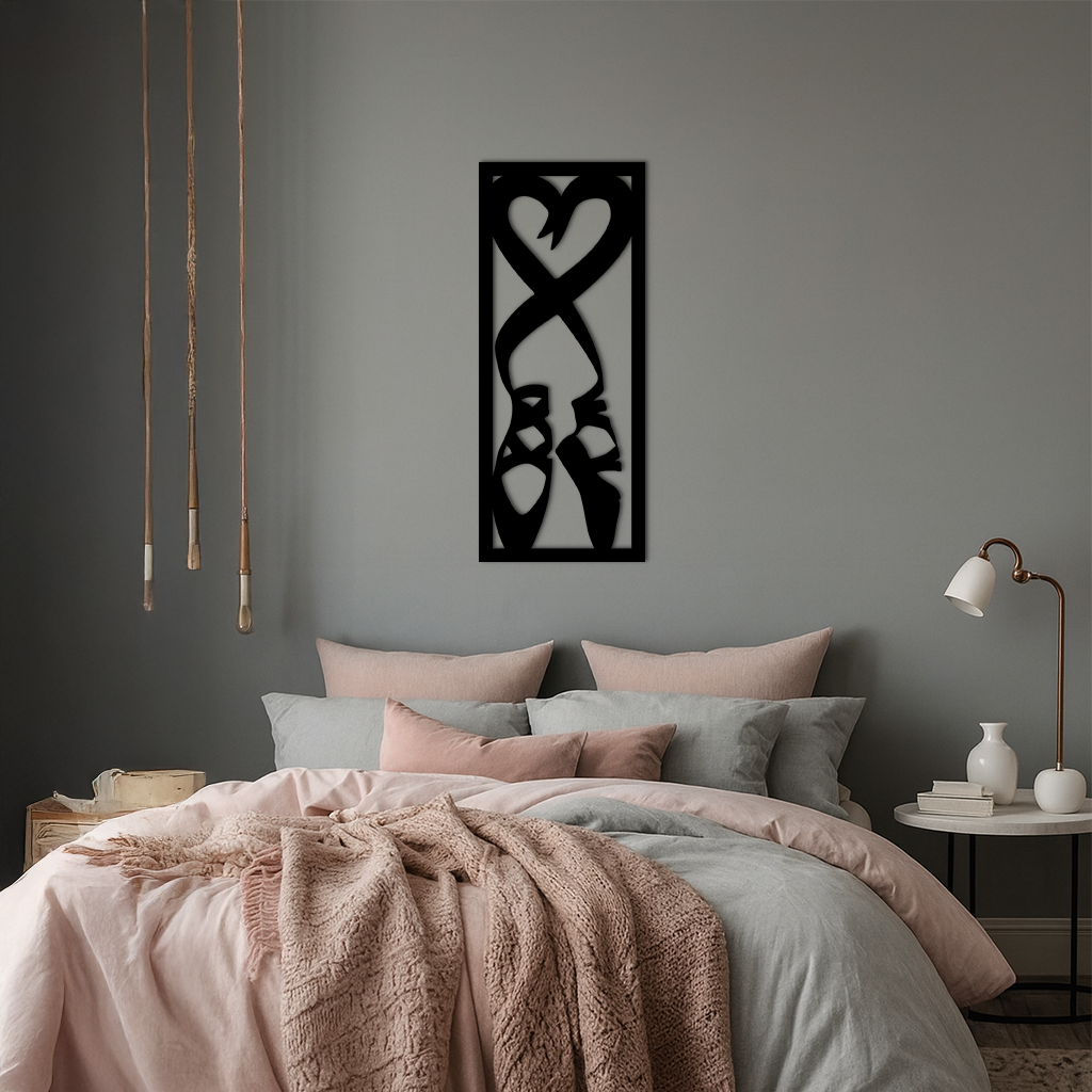 Ballet Shoes with Heart Silhouette – Pink Metal Wall Art - KAFGP183 - Tampa Home & Garden Store