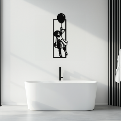 Balloon Girl Silhouette Metal Wall Art – Whimsical Modern Home Decor- KAF563 - Tampa Home & Garden Store