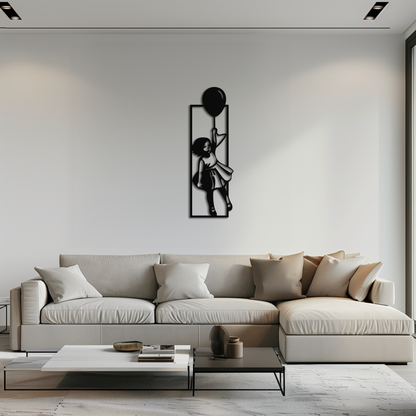 Balloon Girl Silhouette Metal Wall Art – Whimsical Modern Home Decor- KAF563 - Tampa Home & Garden Store