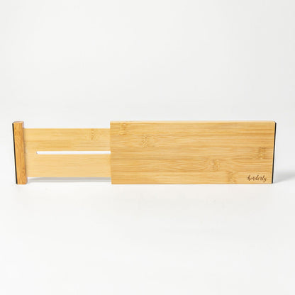 Bamboo Expandable Drawer Dividers Natural two bamboo panels with white slider Horderly on Tampa Home & Garden Store