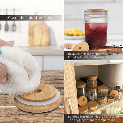 🌿 Bamboo Mason Jar Lids with Straws – Leak-Proof, Reusable, and Eco-Friendly - Tampa Home & Garden Store