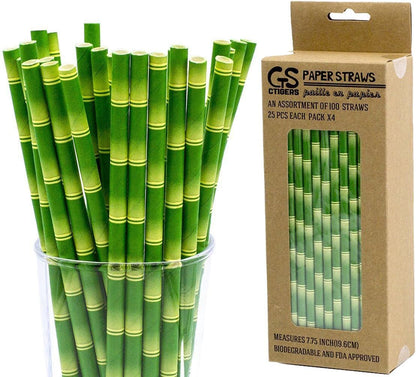Bamboo Print Biodegradable Drinking Paper Straws for Party Box of 100 - Tampa Home & Garden Store