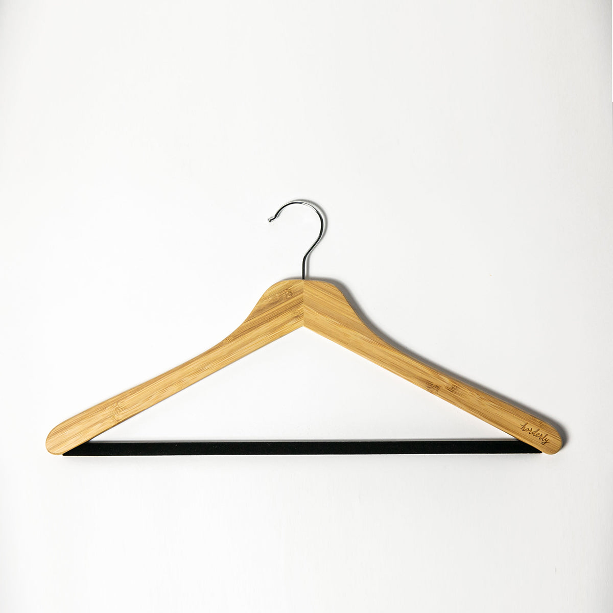 Bamboo Hanger with Velvet Bar by Horderly, natural wood finish, metal hook on Tampa Home & Garden Store