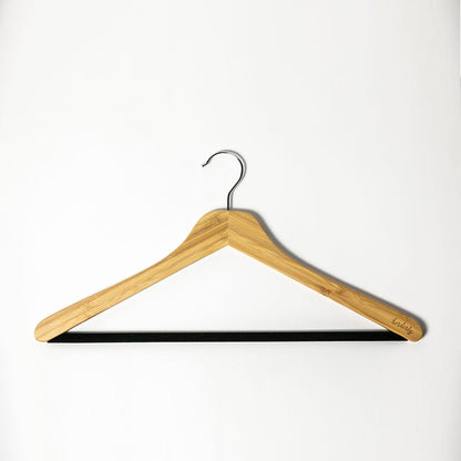 Bamboo Hanger with Velvet Bar by Horderly, natural wood finish, metal hook on Tampa Home & Garden Store