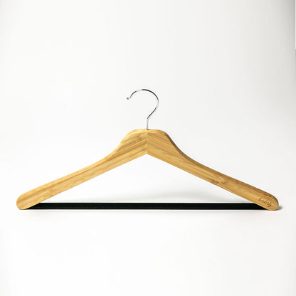 Bamboo Hangers with Velvet Bar in natural bamboo finish, chrome hook by Horderly on Tampa Home & Garden Store