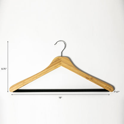 Bamboo Hangers with Velvet Bar by Horderly; natural bamboo wood, chrome hook on Tampa Home & Garden Store