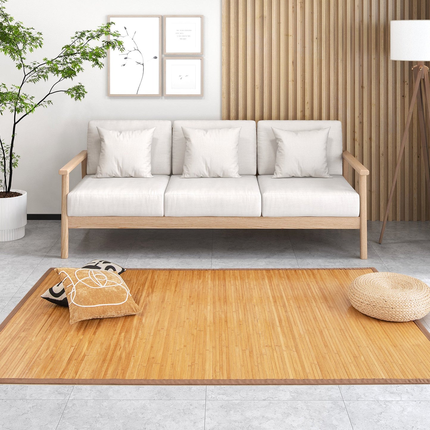 Alfombrilla de bambú de 5 x 8 pies con reverso antideslizante para sala de estar o dormitorio