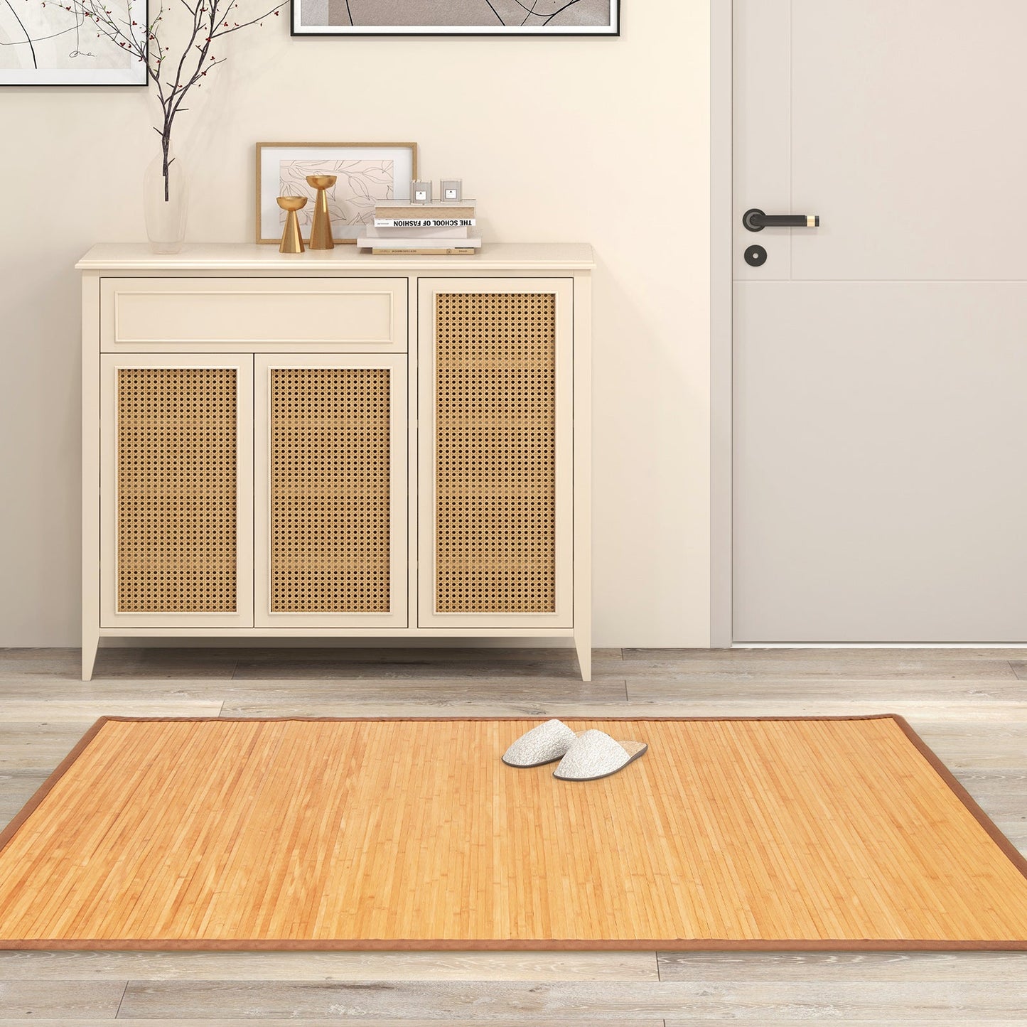 Alfombrilla de bambú de 5 x 8 pies con reverso antideslizante para sala de estar o dormitorio