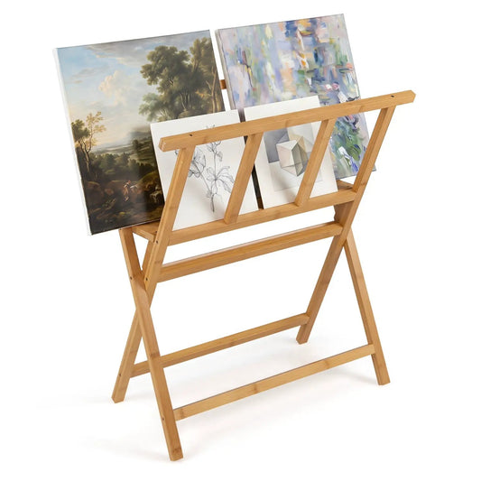 Bamboo Art Print Rack holds 4 canvases, light natural bamboo finish on Tampa Home & Garden Store
