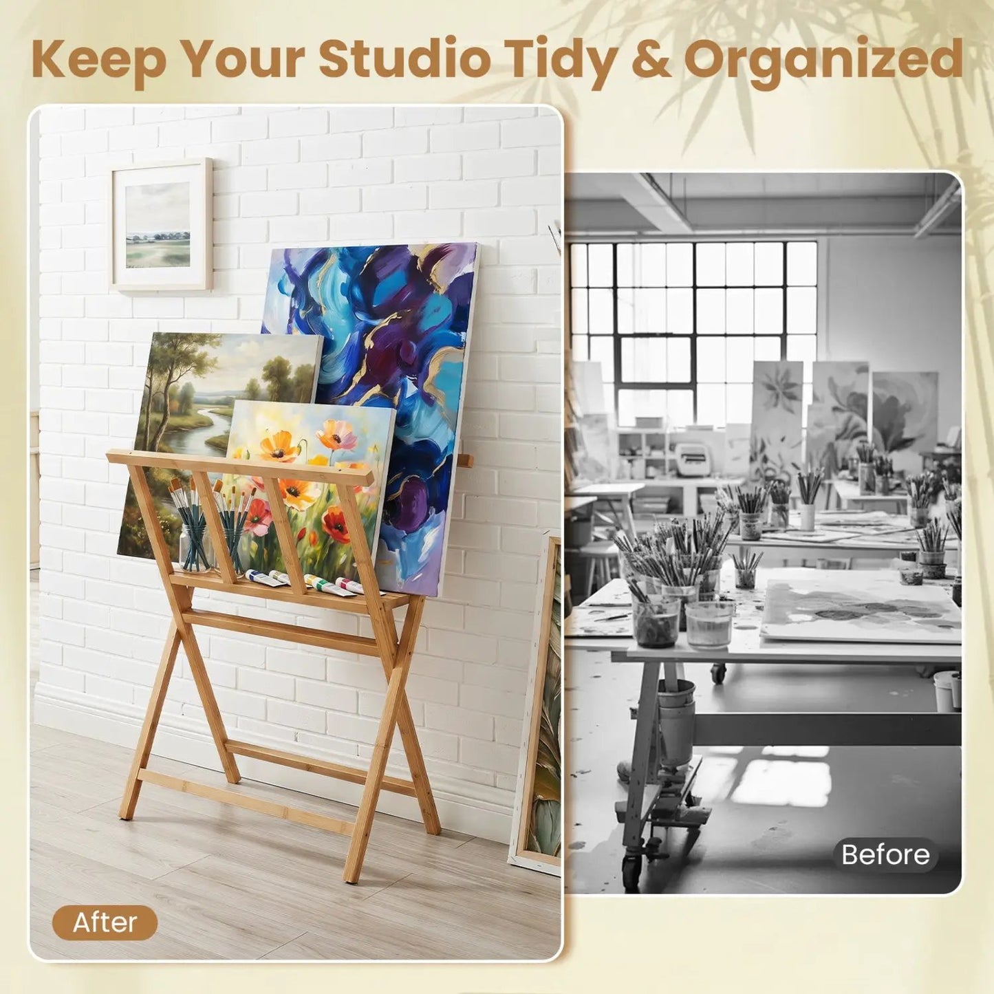 Bamboo Art Print Rack for Canvas Display