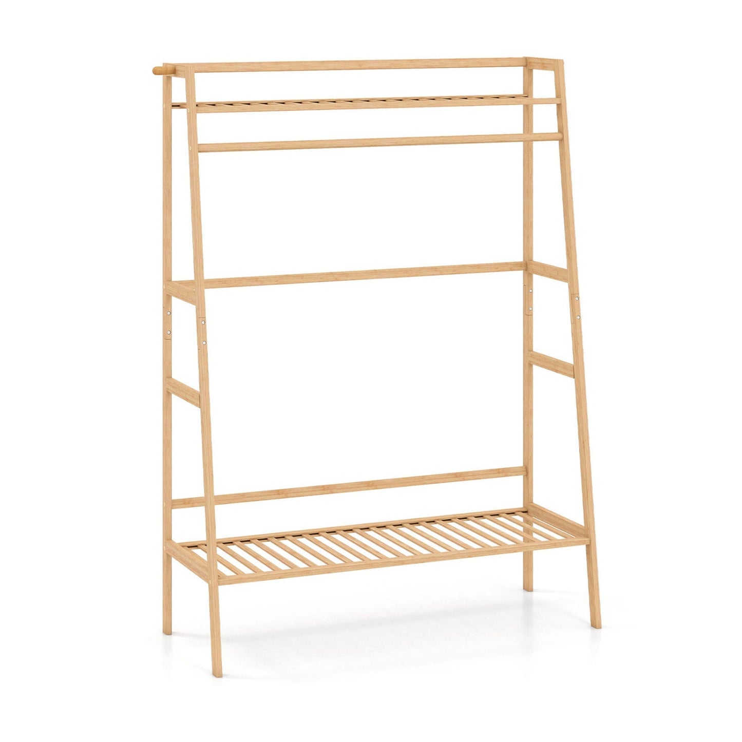 Bamboo garment rack with shelves and hanging rod, natural bamboo finish, DirectDeals on Tampa Home & Garden Store