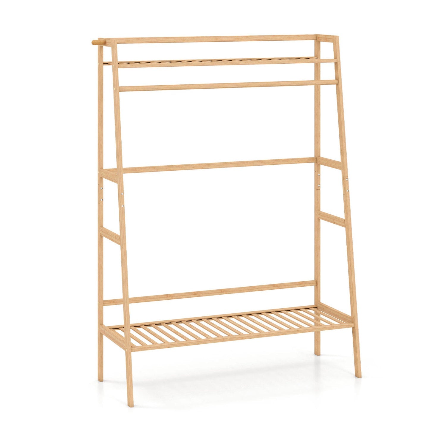 Bamboo garment rack with shelves and hanging rod, natural bamboo finish, DirectDeals on Tampa Home & Garden Store