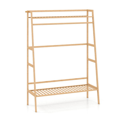 Bamboo garment rack with shelves and hanging rod, natural bamboo finish, DirectDeals on Tampa Home & Garden Store