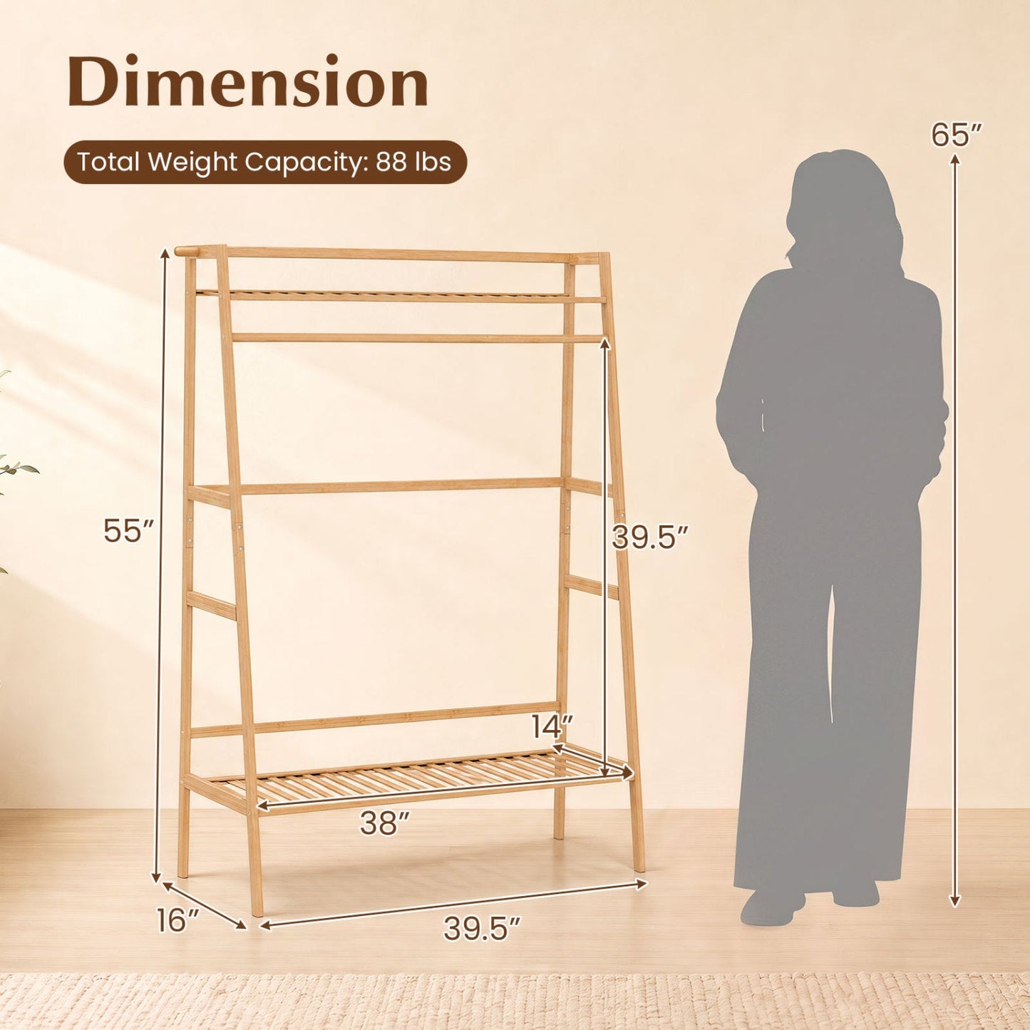Bamboo garment rack with shelves and hanging rod DirectDeals, tall coat rack on Tampa Home & Garden Store