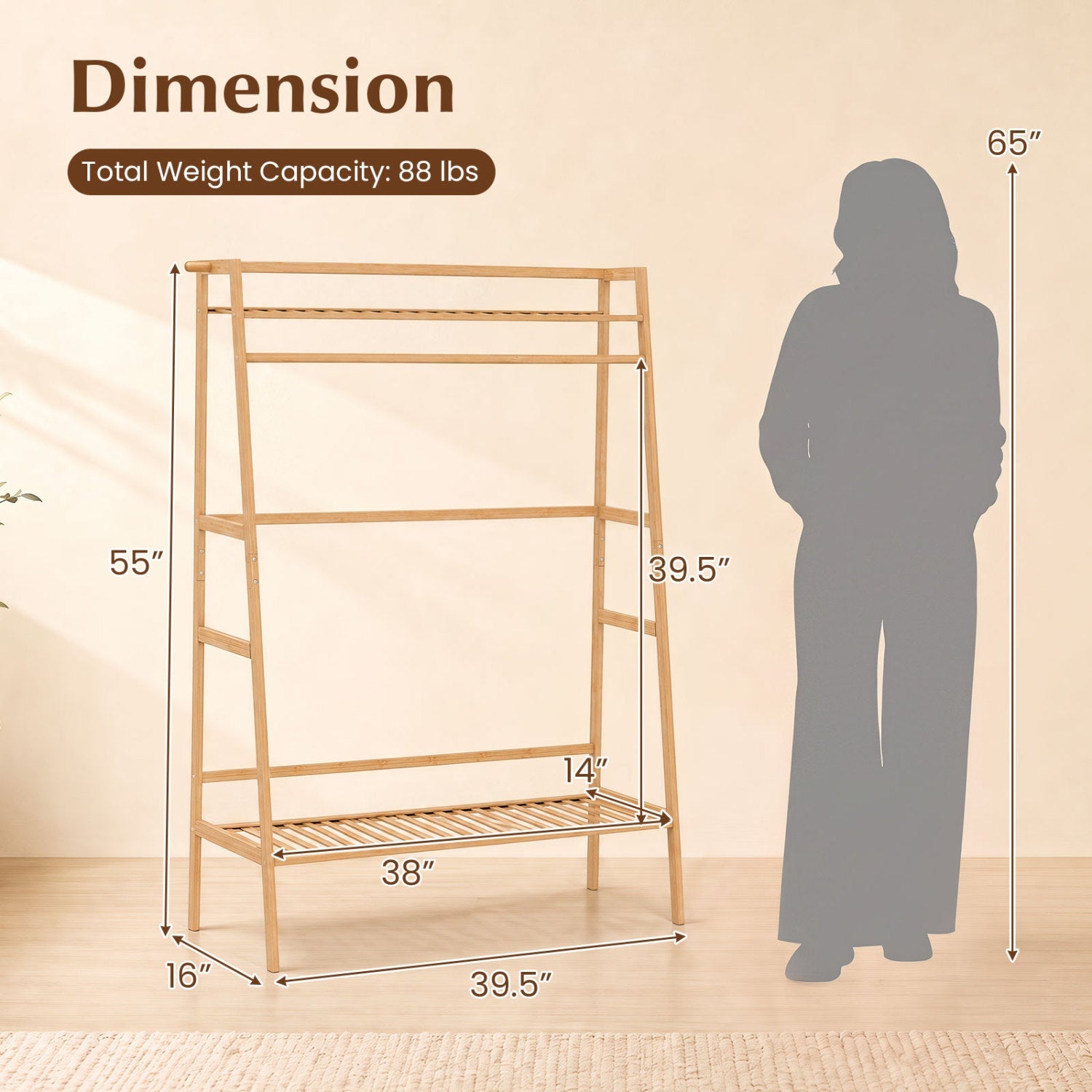 Bamboo garment rack with shelves and hanging rod DirectDeals, tall coat rack on Tampa Home & Garden Store