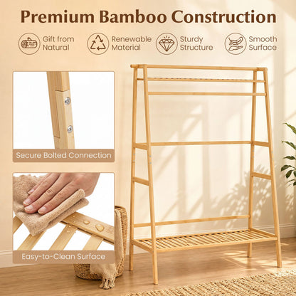 Bamboo garment rack with shelves and hanging rod in natural finish by DirectDeals on Tampa Home & Garden Store