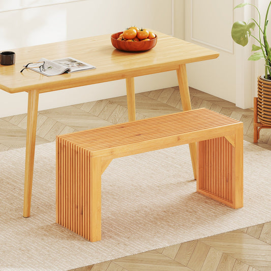 Bamboo Dining Bench Long Entryway Bench Indoor Outdoor Solid Wood Bench-Natural