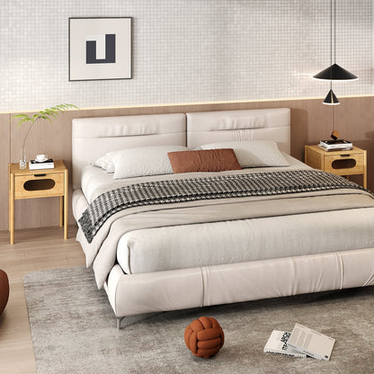 Mesita de noche alta cuadrada de bambú con cajón decorado - Natural