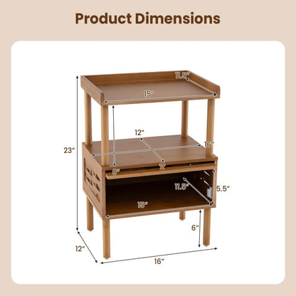 Bamboo Rattan Nightstand Flip up Door Open Shelf
