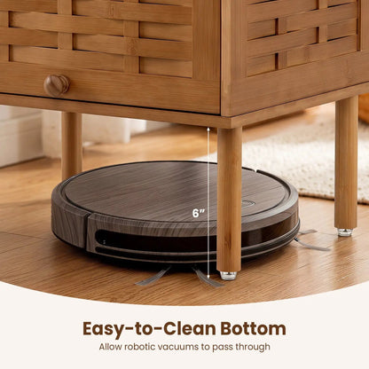 Bamboo Rattan Nightstand Flip up Door Open Shelf