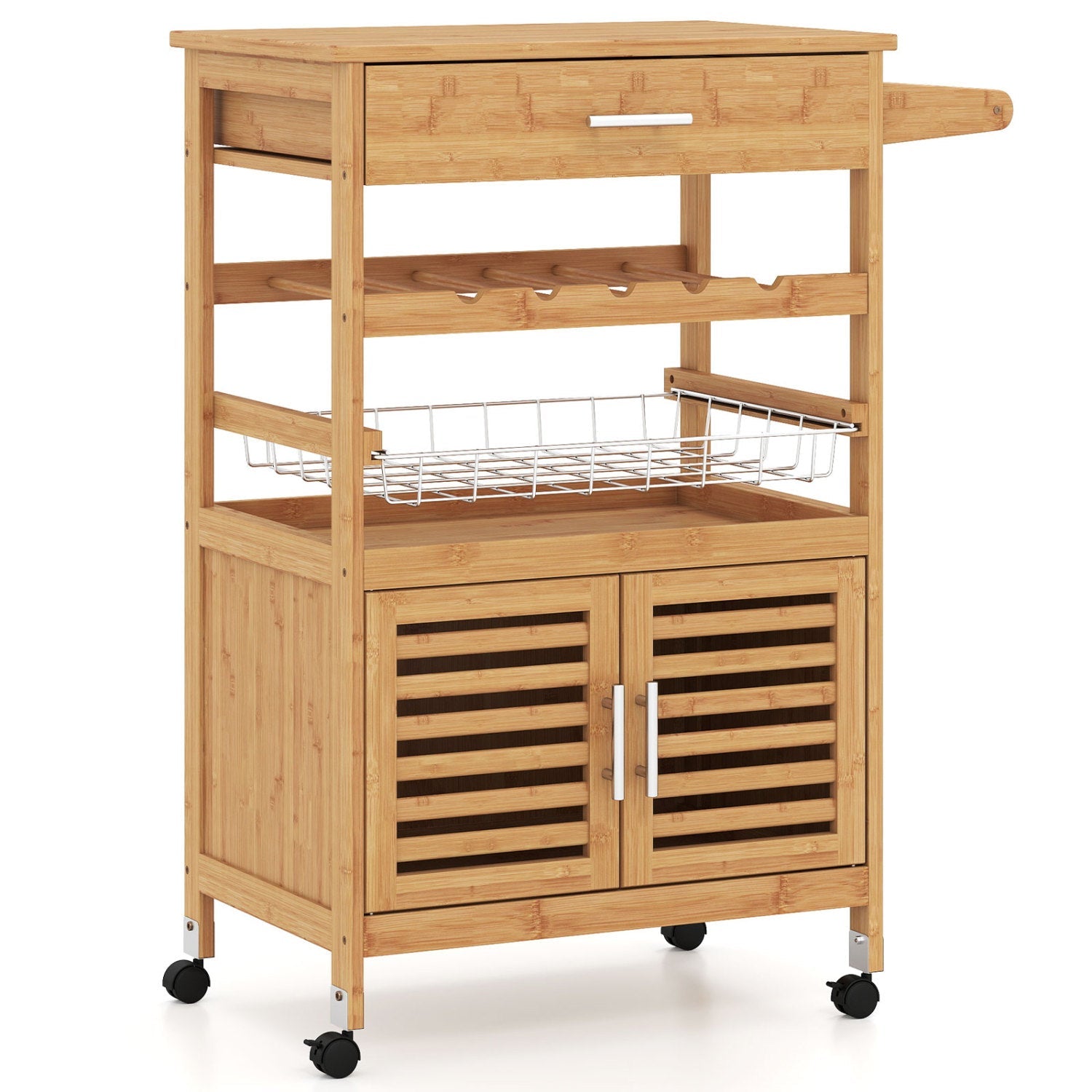 DirectDeals bamboo kitchen island cart with wine rack, two-door cabinet, and casters on Tampa Home & Garden Store
