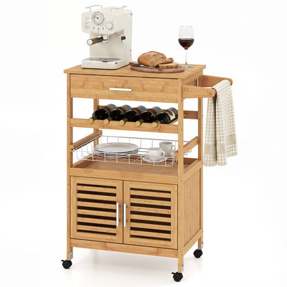 Rolling kitchen island cart by DirectDeals in bamboo with wine rack storage drawer on casters on Tampa Home & Garden Store