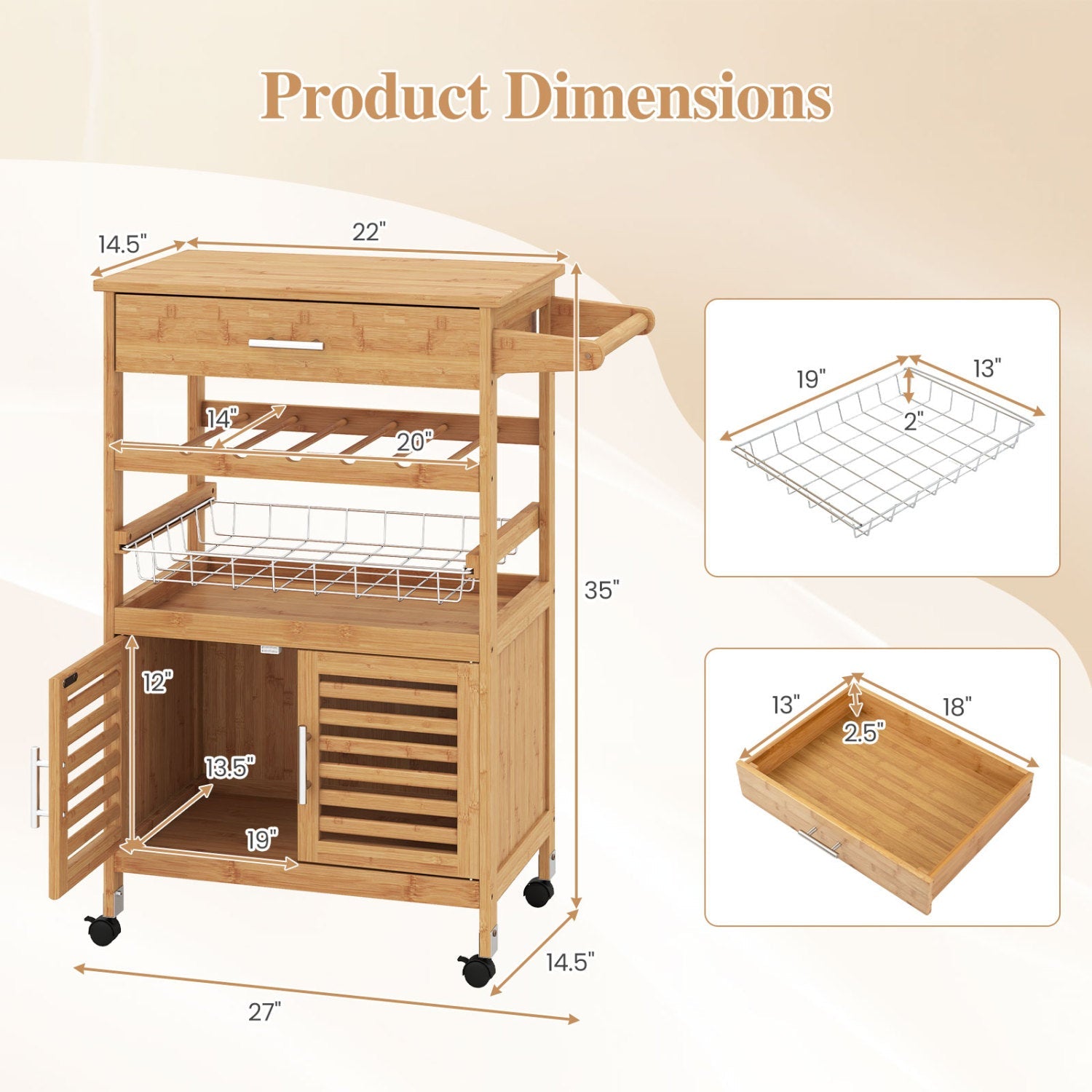 DirectDeals Rolling Kitchen Island Cart with wine rack, wooden drawers, basket on wheels on Tampa Home & Garden Store