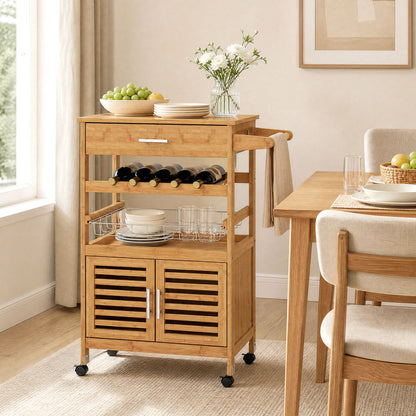 Kitchen island cart wooden on wheels with wine rack and storage DirectDeals on Tampa Home & Garden Store