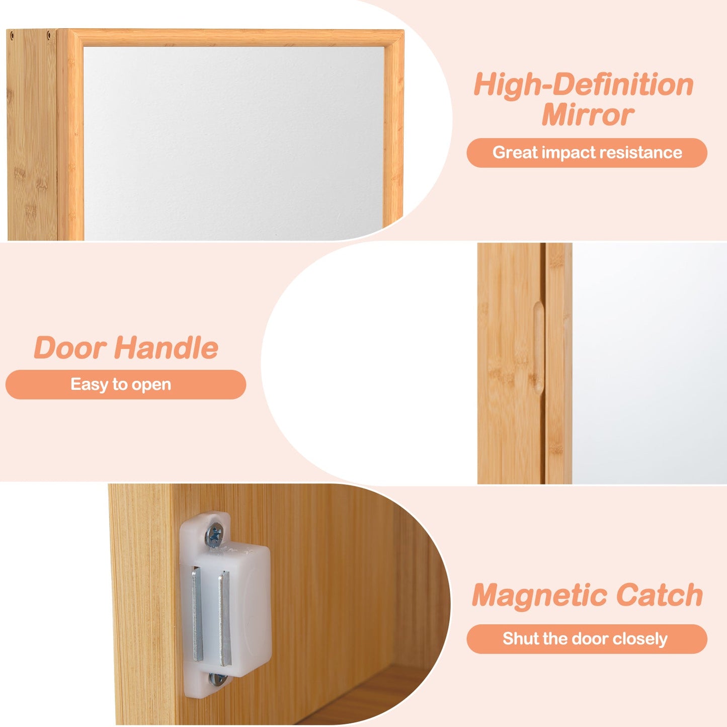 Bamboo Small Medicine Cabinet with Mirror Door and Removable Shelves-Natural