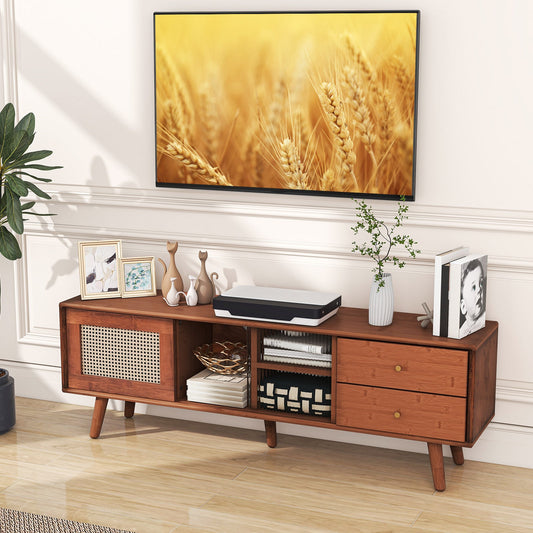 Bamboo TV Stand for TV up to 65 Inch-Brown - Tampa Home & Garden Store