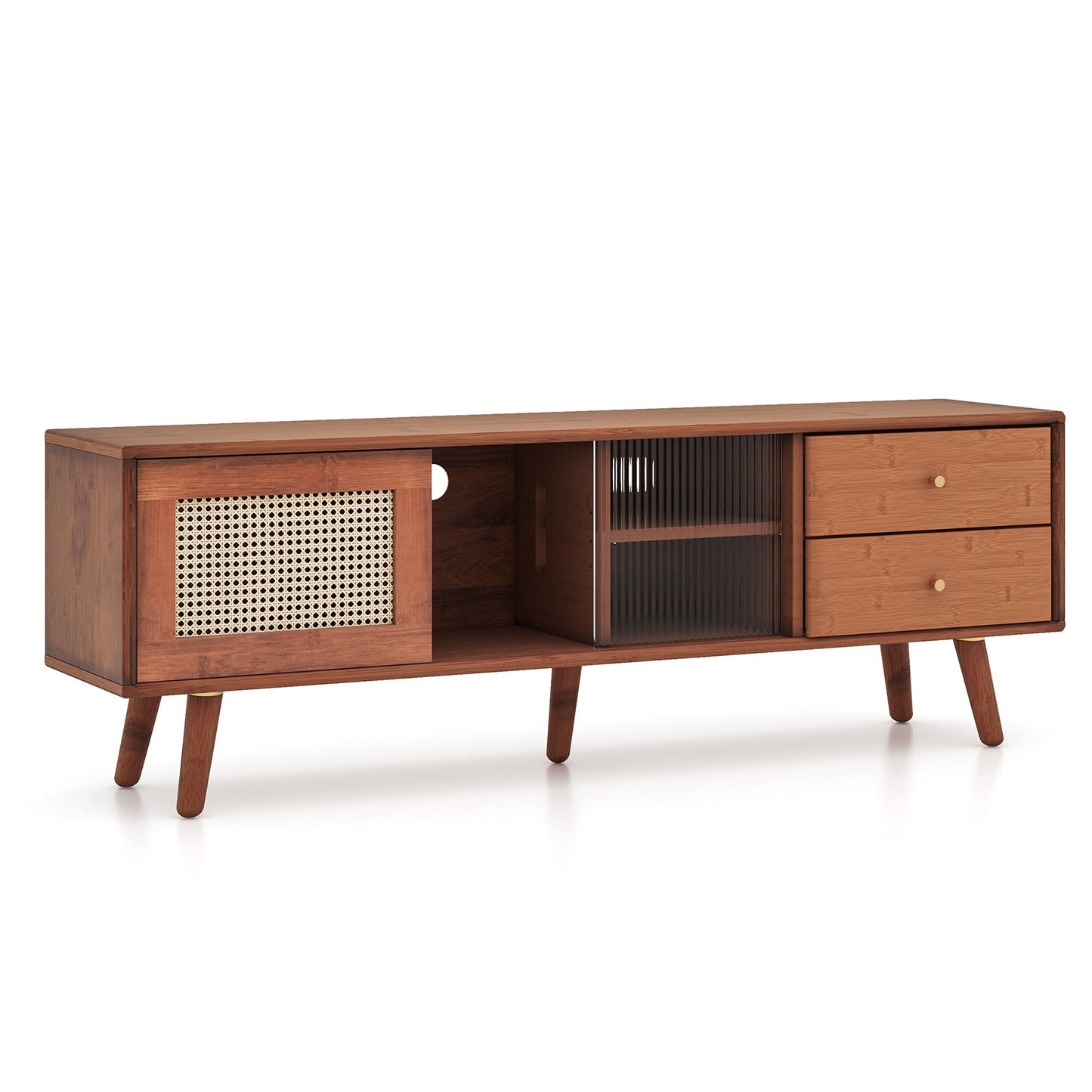 Mueble de TV de bambú para televisores de hasta 65 pulgadas - Marrón