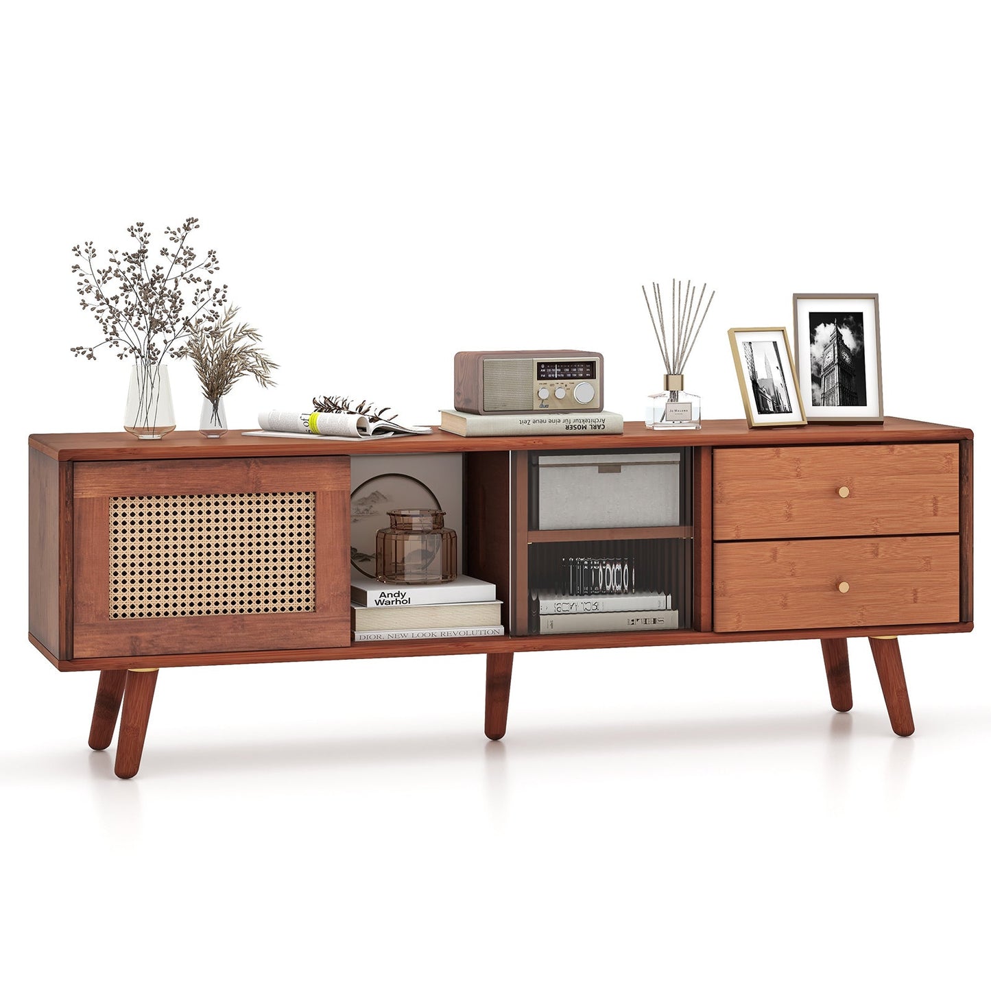 Mueble de TV de bambú para televisores de hasta 65 pulgadas - Marrón