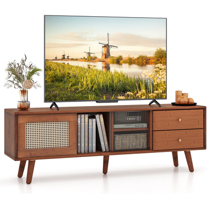 Mueble de TV de bambú para televisores de hasta 65 pulgadas - Marrón