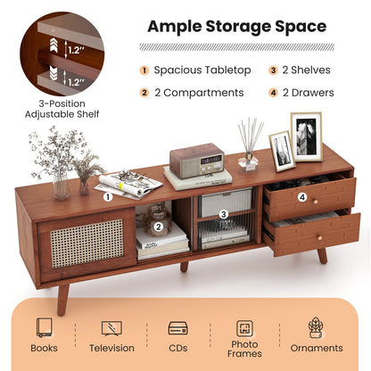 Mueble de TV de bambú para televisores de hasta 65 pulgadas - Marrón