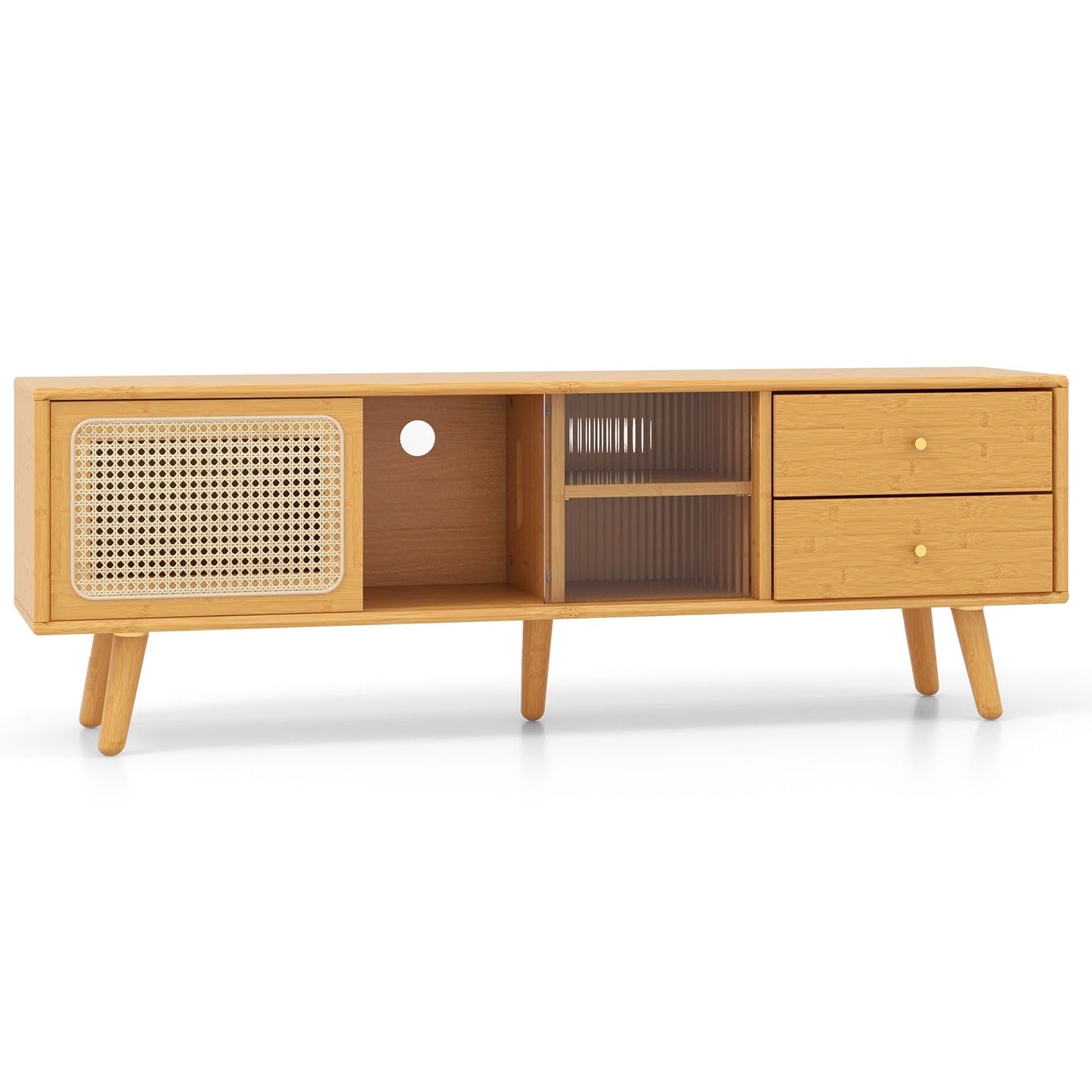 Mueble de TV de bambú para televisores de hasta 65 pulgadas - Marrón