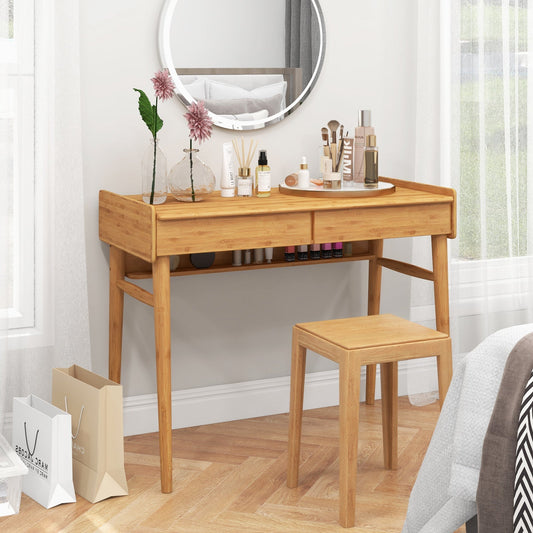 Bamboo Writing Desk with 2 Storage Drawers and Open Shelf-Natural - Tampa Home & Garden Store
