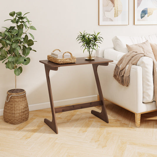 Bamboo Z-Shaped Spacious Sofa Side Table with Space-Saving Tabletop-Brown - Tampa Home & Garden Store