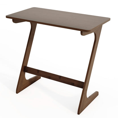 Mesa auxiliar para sofá en forma de Z de bambú, espaciosa, con tablero que ahorra espacio, color marrón.
