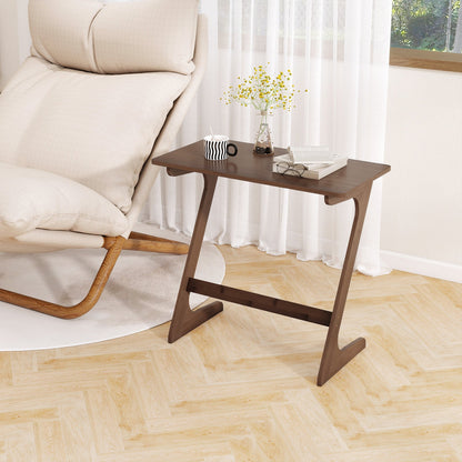 Mesa auxiliar para sofá en forma de Z de bambú, espaciosa, con tablero que ahorra espacio, color marrón.