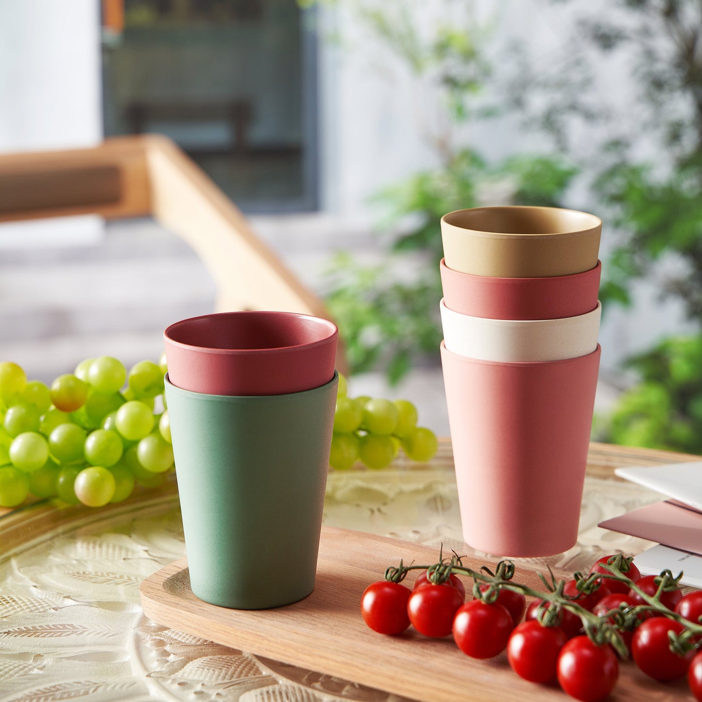 Set of 6 Wheat Straw Bamboo Tumblers 12 Oz