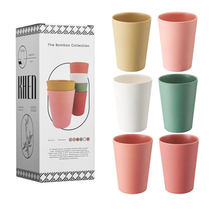 Set of 6 Wheat Straw Bamboo Tumblers 12 Oz