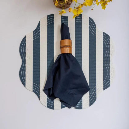 Brazilian Bamboo Napkin Ring with navy napkin on blue and white striped placemat on Tampa Home & Garden Store